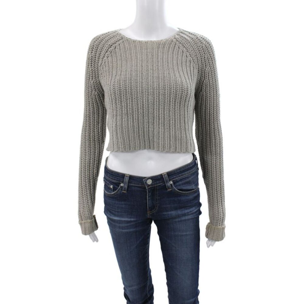 Alexander Wang Women Cropped Gray Cotton Long Sleeve Sweater Size XS